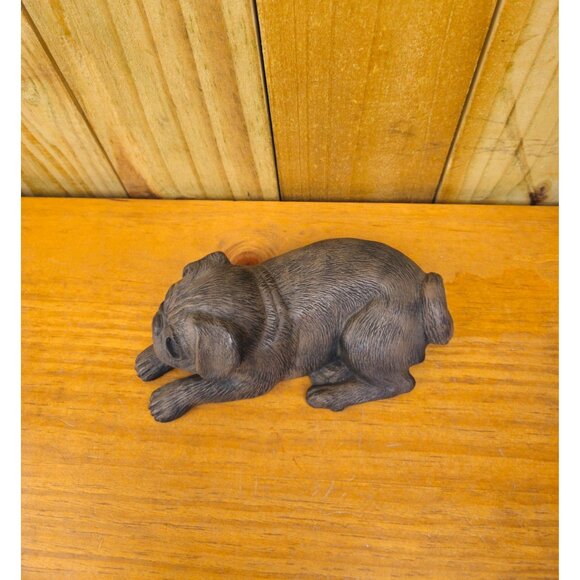 Small Vintage Brown ceramic Pug Dog Figurine Lying Down Collectible Home Decor - Picture 4 of 12